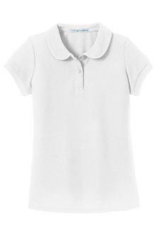 Girls Silk Touch Peter Pan Collar Polo, White